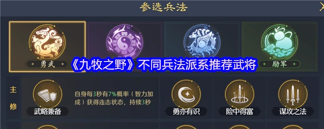 九牧之野兵法流派最强武将搭配指南