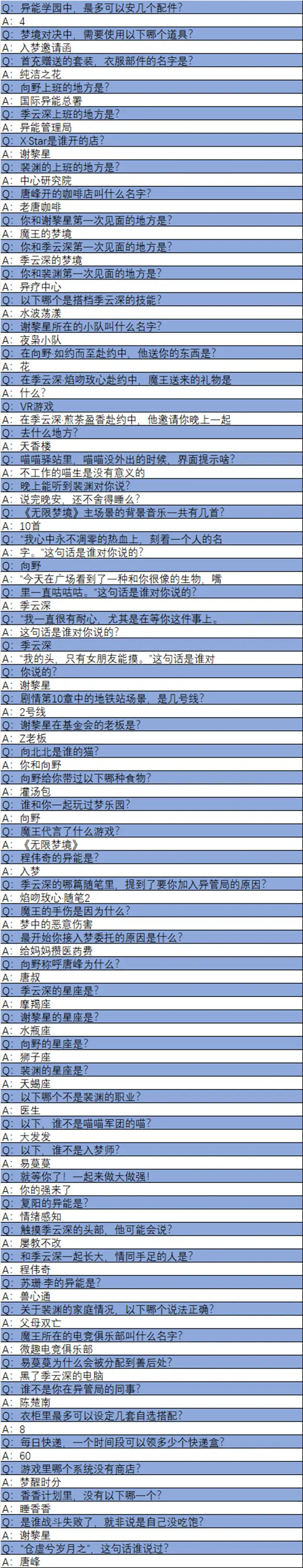 无限梦境答题攻略 无限梦境小考记忆题答案​分享